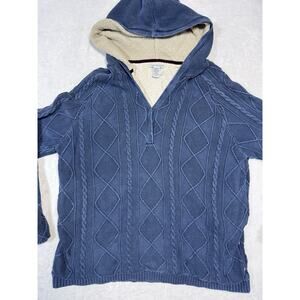 Carbon2cobalt Bryn Hoodie Mens Large Blue Fishermans Knit Sweater Fleece Lined